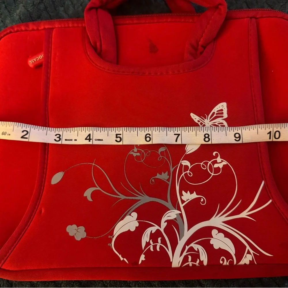 RooCase Red tablet or small laptop Bag with Butterfly Design